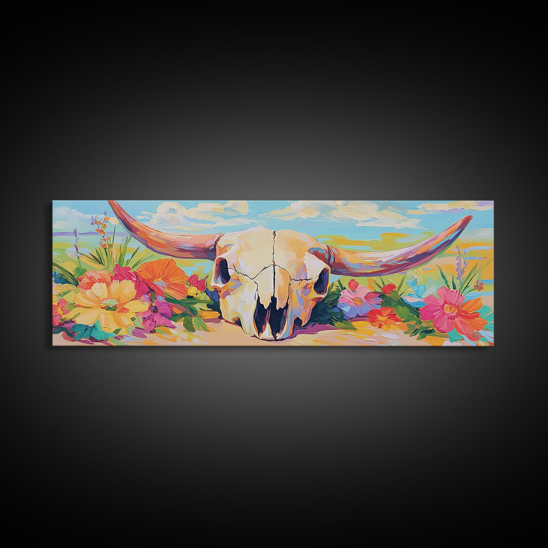 Floral Longhorn Skull Canvas Print, Western Wall Art, Desert Cowgirl Decor, Southwestern Home Decor, Housewarming Gift, Gift For Her
