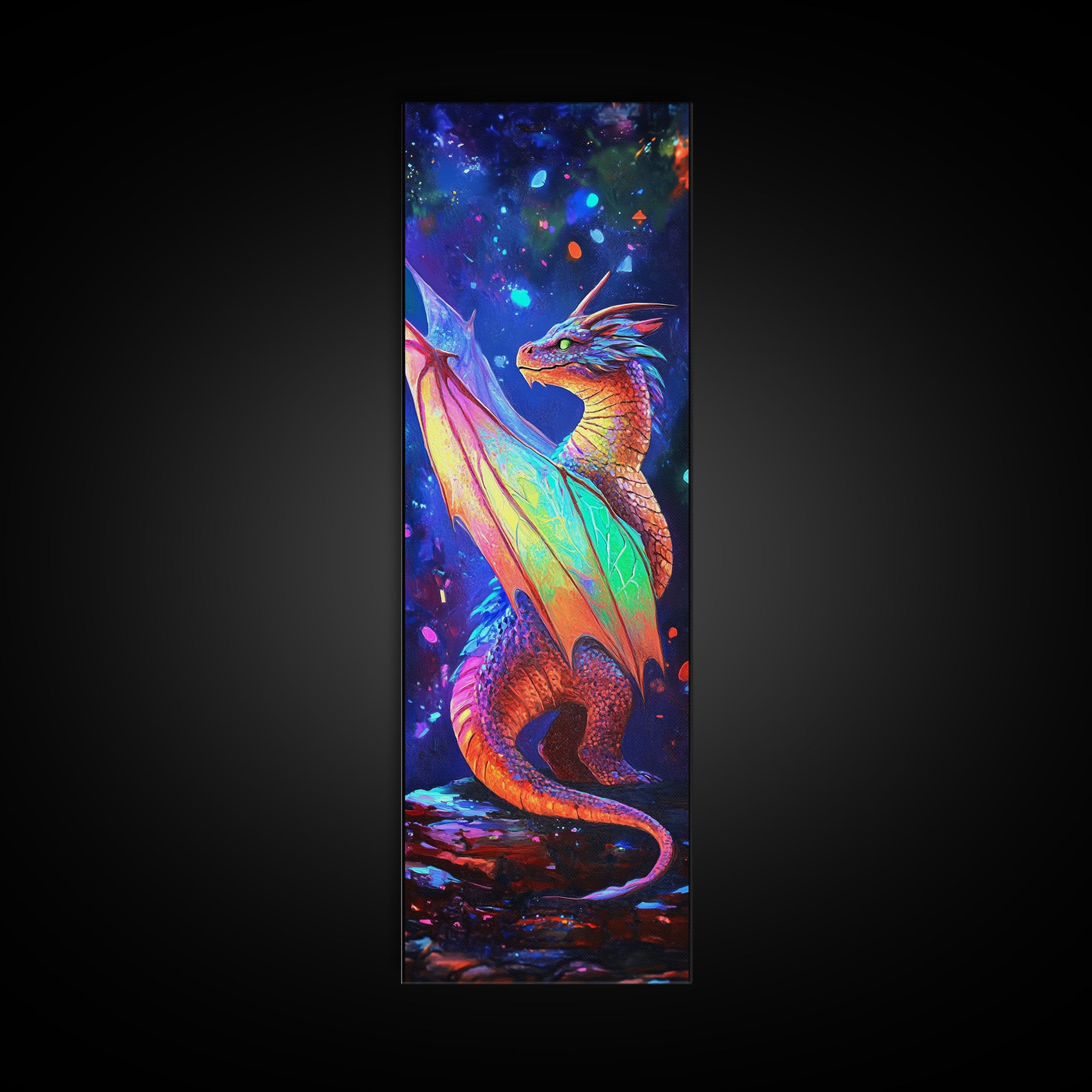 Rainbow Dragon Canvas Print, Vibrant Fantasy Art, Mythical Creature Painting, Colorful Wall Art, Gamer Room Decor Gift Idea
