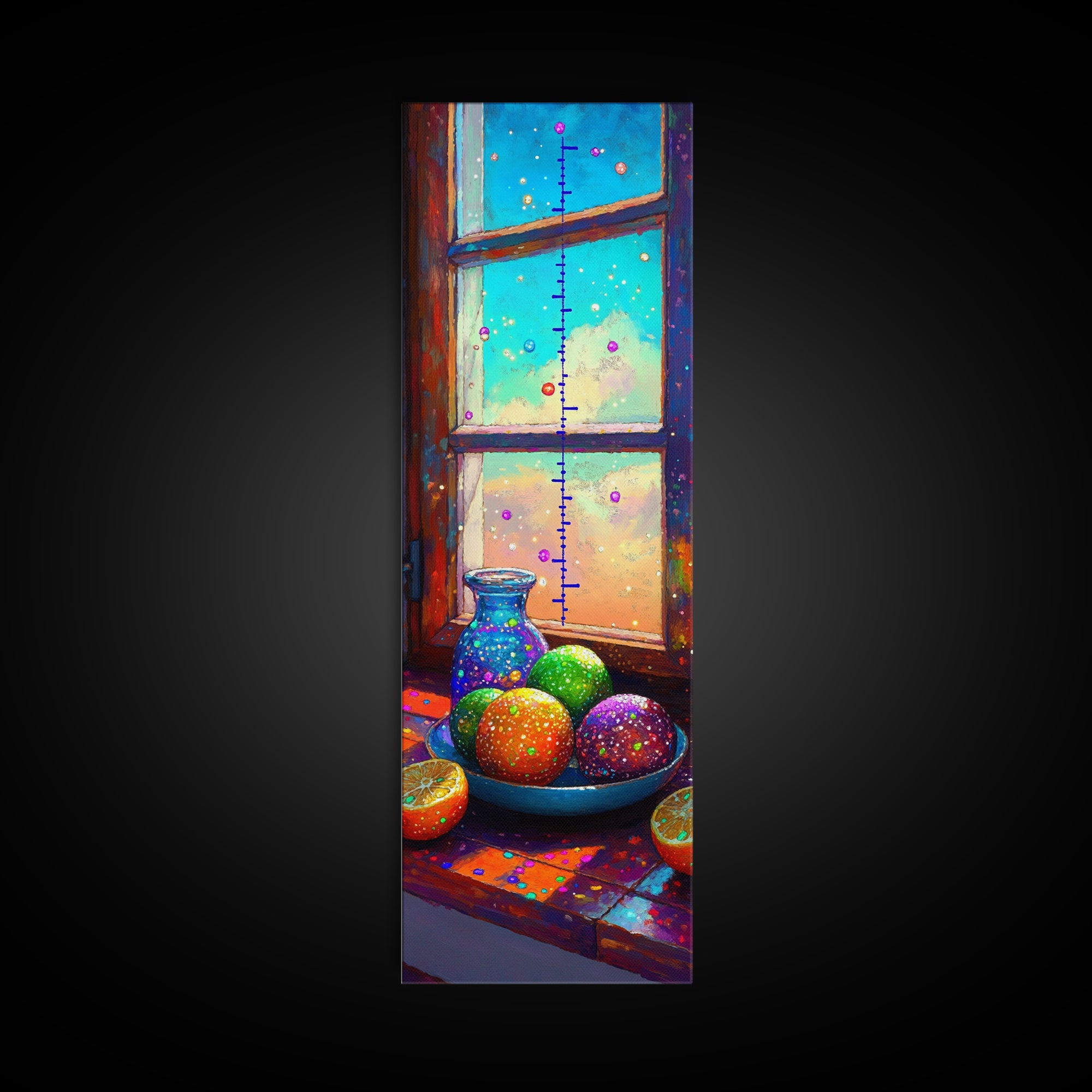 Bright Citrus Bowl On Sunny Windowsill Framed Canvas Print, Kitchen Wall Art, Colorful Fruit Decor, Cozy Home Gift Print