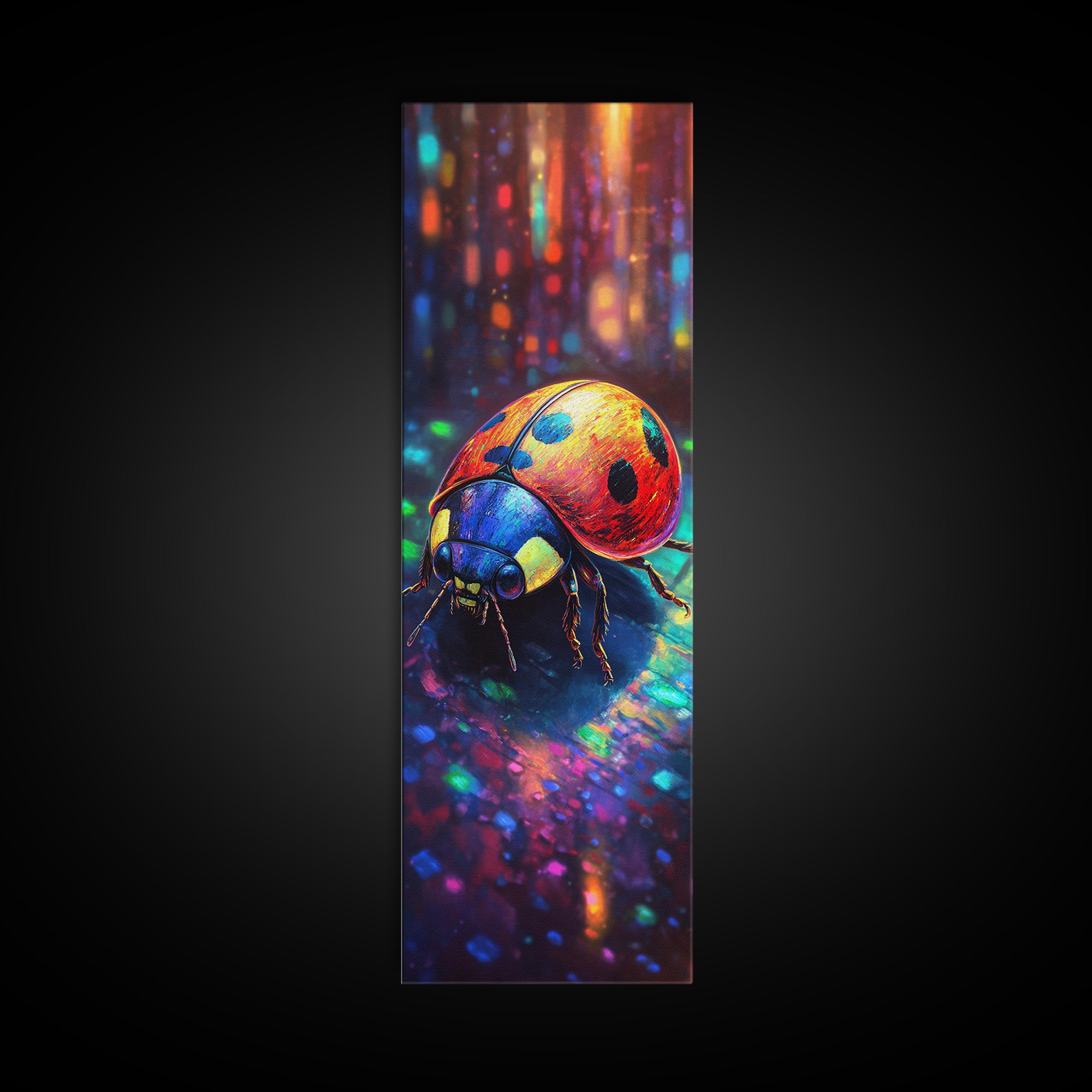 Vivid Rainbow Ladybug Wall Art, Colorful Animal Art Print, Whimsical Wildlife Decor, Nature Inspired Living Room Art, Unique Gift