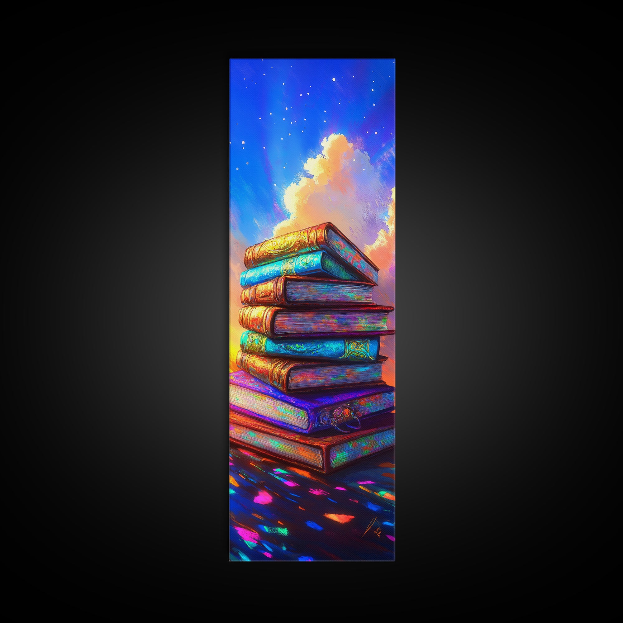 Colorful Stack Of Books Wall Art, Book Lover Canvas Print, Cozy Library Decor, Reading Nook Art, Literary Housewarming Gift