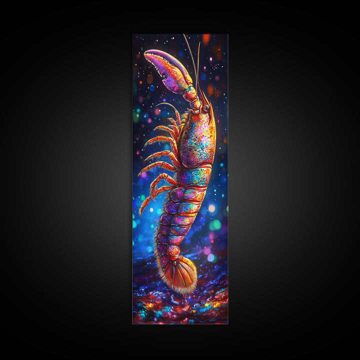 Vibrant Rainbow Lobster On Dark Bokeh Canvas Print, Coastal Wall Art, Marine Life Art, Seafood Wall Decor, Ocean Gift For Him