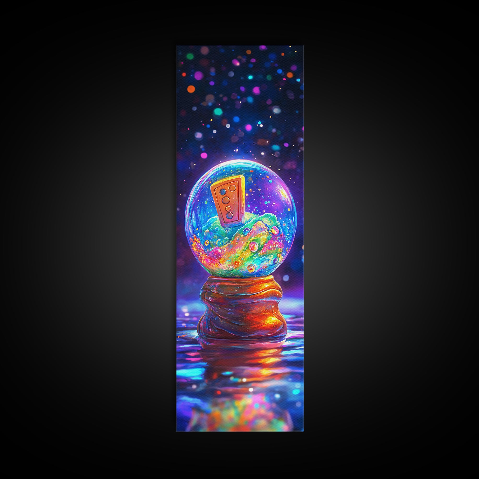 Whimsical Snow Globe With Retro Remote Canvas Print, Surreal Wall Art, Dopamine Decor, Colorful Wall Art, Unique Gift Idea