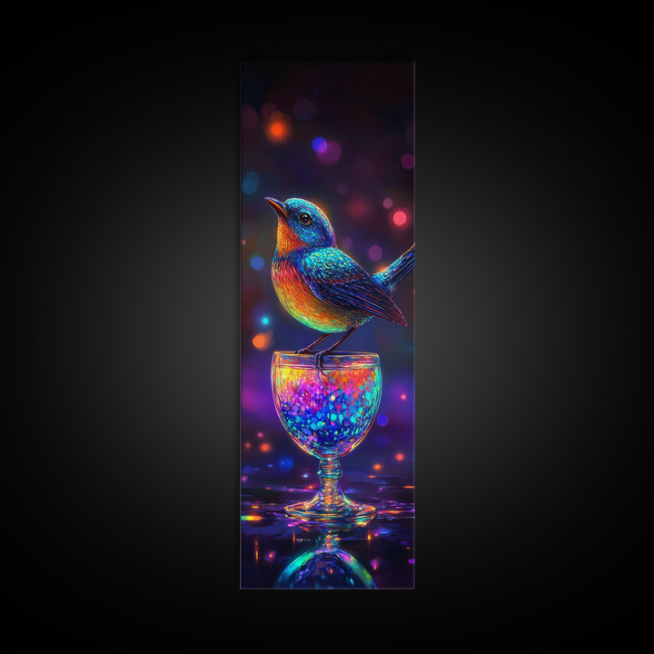 Radiant Blue Bird On Sparkling Glass Wall Art, Colorful Canvas Print, Animal Wall Art, Whimsical Decor, Bird Lover Gift, Nature Art