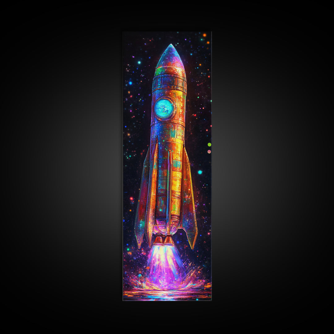 Glowing Retro Rocket Ship Wall Art, Sci Fi Canvas Print, Space Wall Decor, Astronomy Poster, Kids Room Decor, Gift For Him