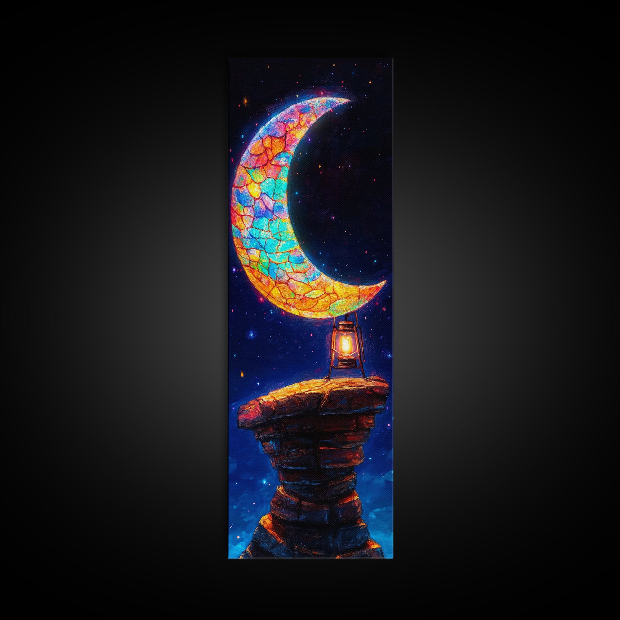 Stained Glass Crescent Moon Wall Art, Celestial Canvas Print, Night Sky Decor, Mystical Wall Decor, Nursery Wall Art, Gift For Her