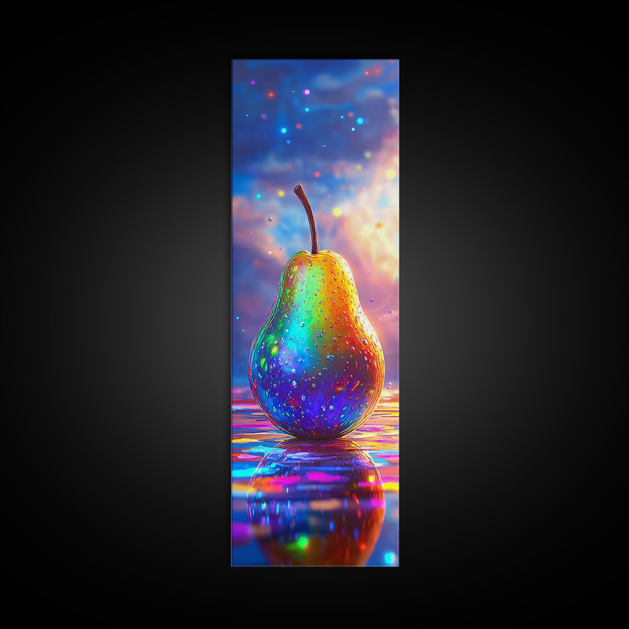 Glowing Rainbow Pear Still Life Canvas Print, Colorful Kitchen Wall Art, Modern Fruit Art Print, Dopamine Decor Gift, Housewarming Gift