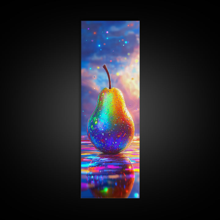Glowing Rainbow Pear Still Life Canvas Print, Colorful Kitchen Wall Art, Modern Fruit Art Print, Dopamine Decor Gift, Housewarming Gift