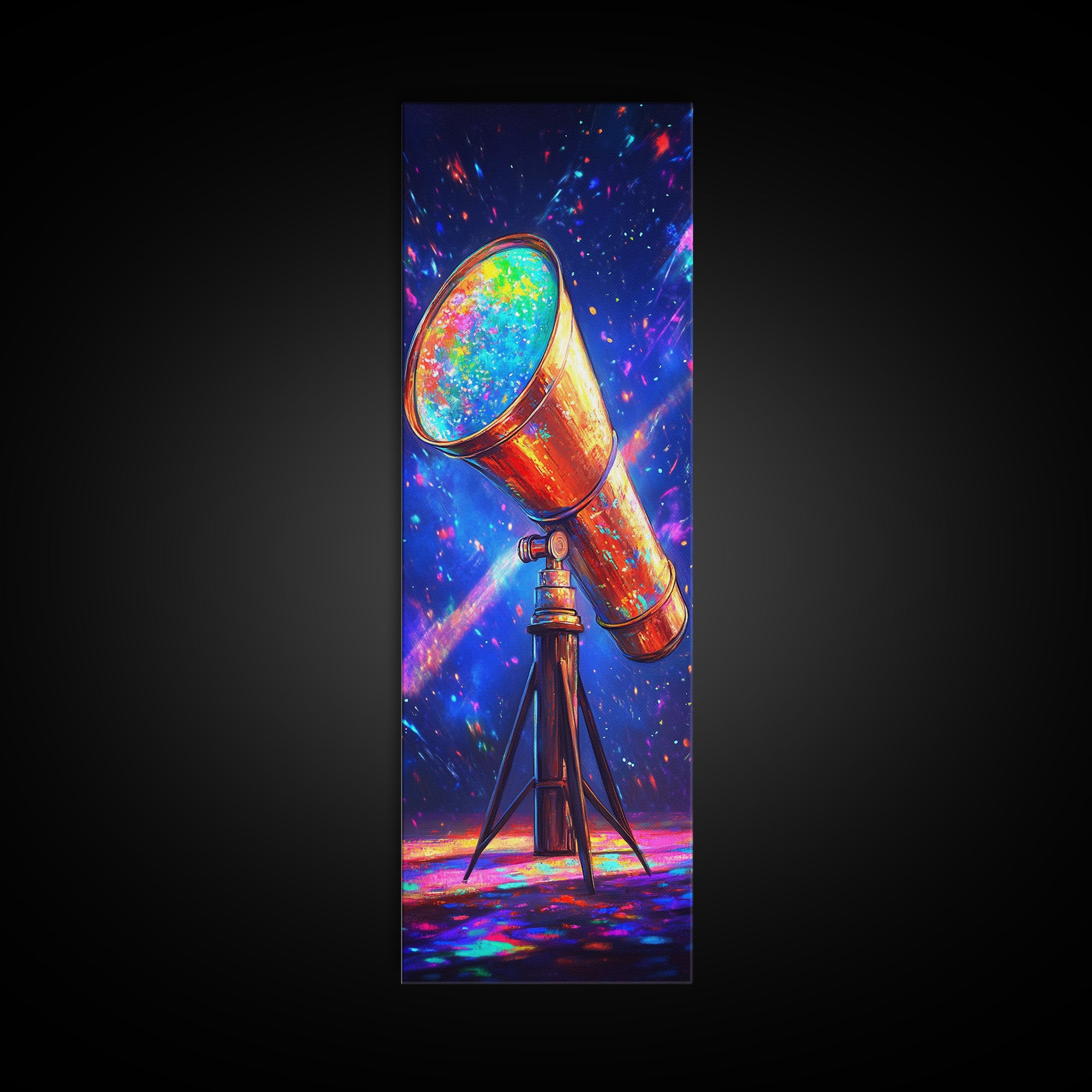 Rainbow Telescope Pointed At Starry Sky Wall Art, Space Canvas Print, Astronomy Decor, Celestial Office Art, Gift For Him