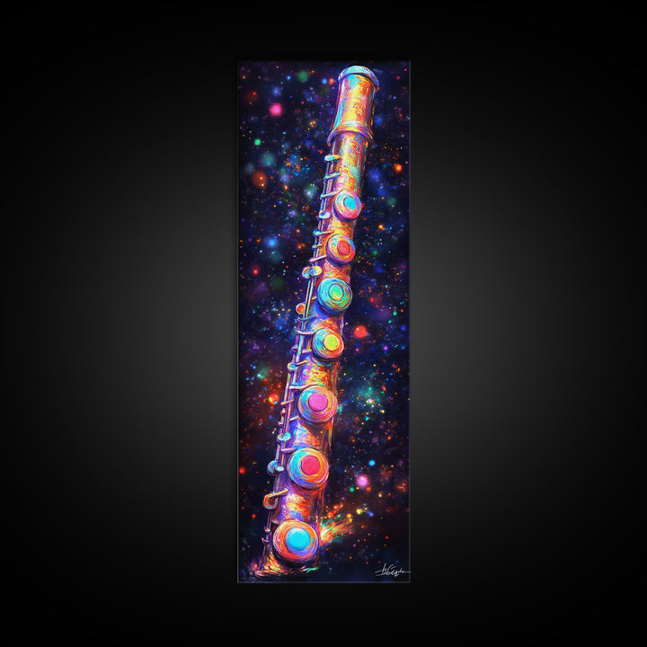 Cosmic Rainbow Flute In Starry Space Wall Art, Music Studio Canvas Print, Music Room Decor, Sci Fi Wall Art, Gift For Him