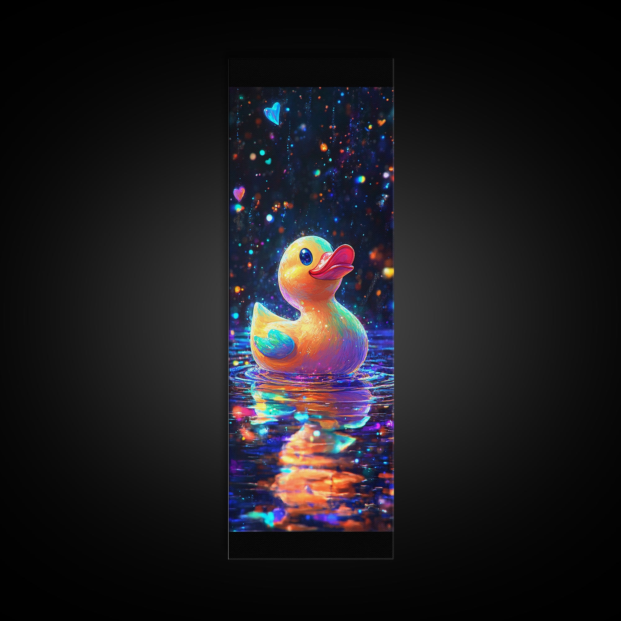 Cute Rubber Duck Floating On Sparkling Water Canvas Print, Whimsical Animal Art, Bathroom Wall Art, Kids Room Decor Gift