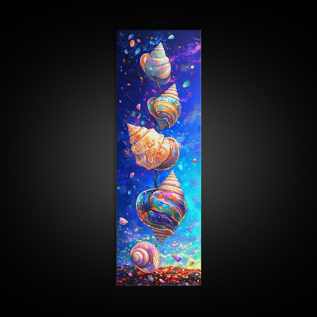 Floating Rainbow Seashells Canvas Print, Coastal Wall Art, Ocean Life Art, Beach House Decor, Vibrant Nautical Wall Decor