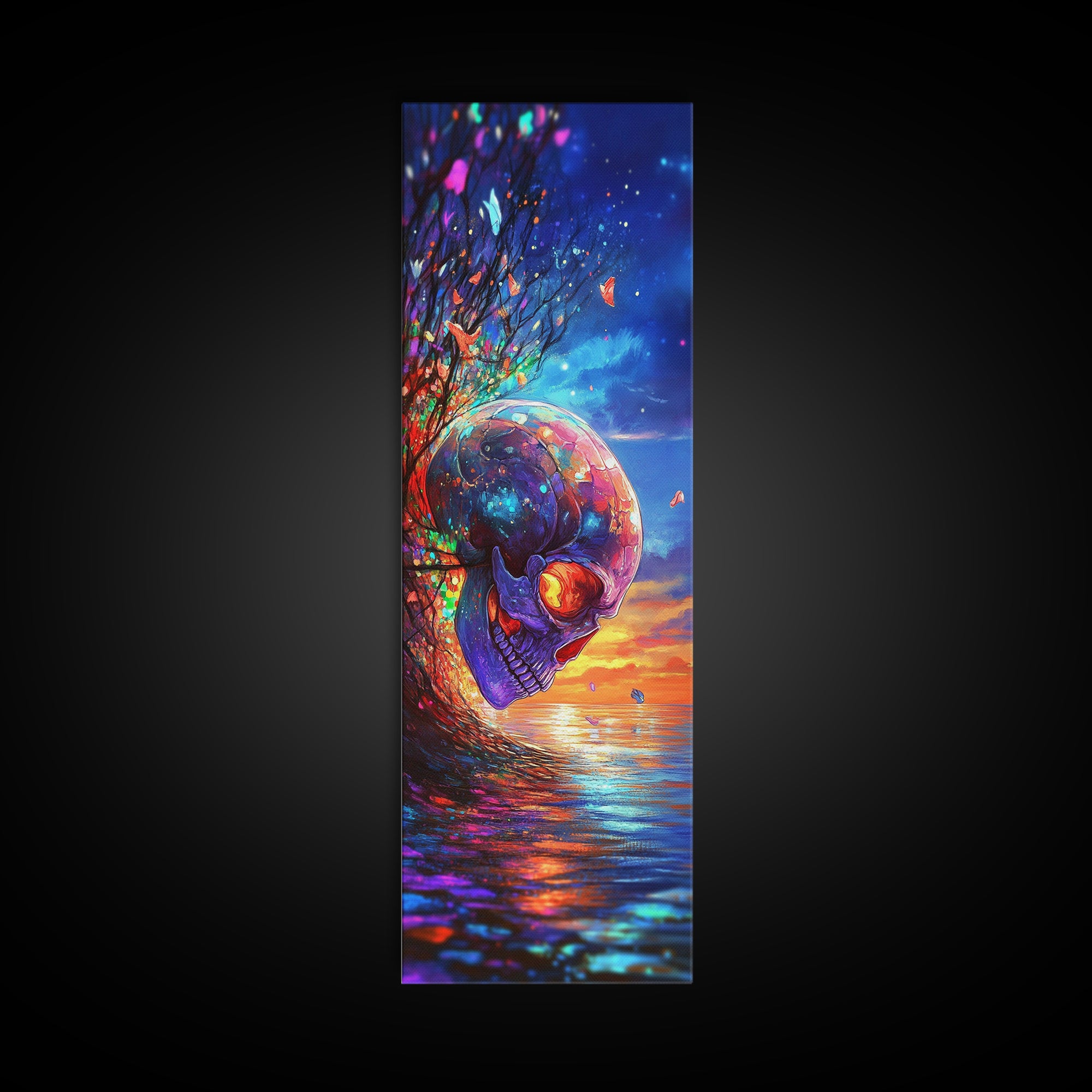 Surreal Ocean Sunset Skull Wall Art, Dark Fantasy Art, Gothic Decor, Moody Coastal Artwork, Unique Gift For Him, Statement Wall Decor