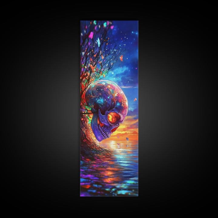 Surreal Ocean Sunset Skull Wall Art, Dark Fantasy Art, Gothic Decor, Moody Coastal Artwork, Unique Gift For Him, Statement Wall Decor