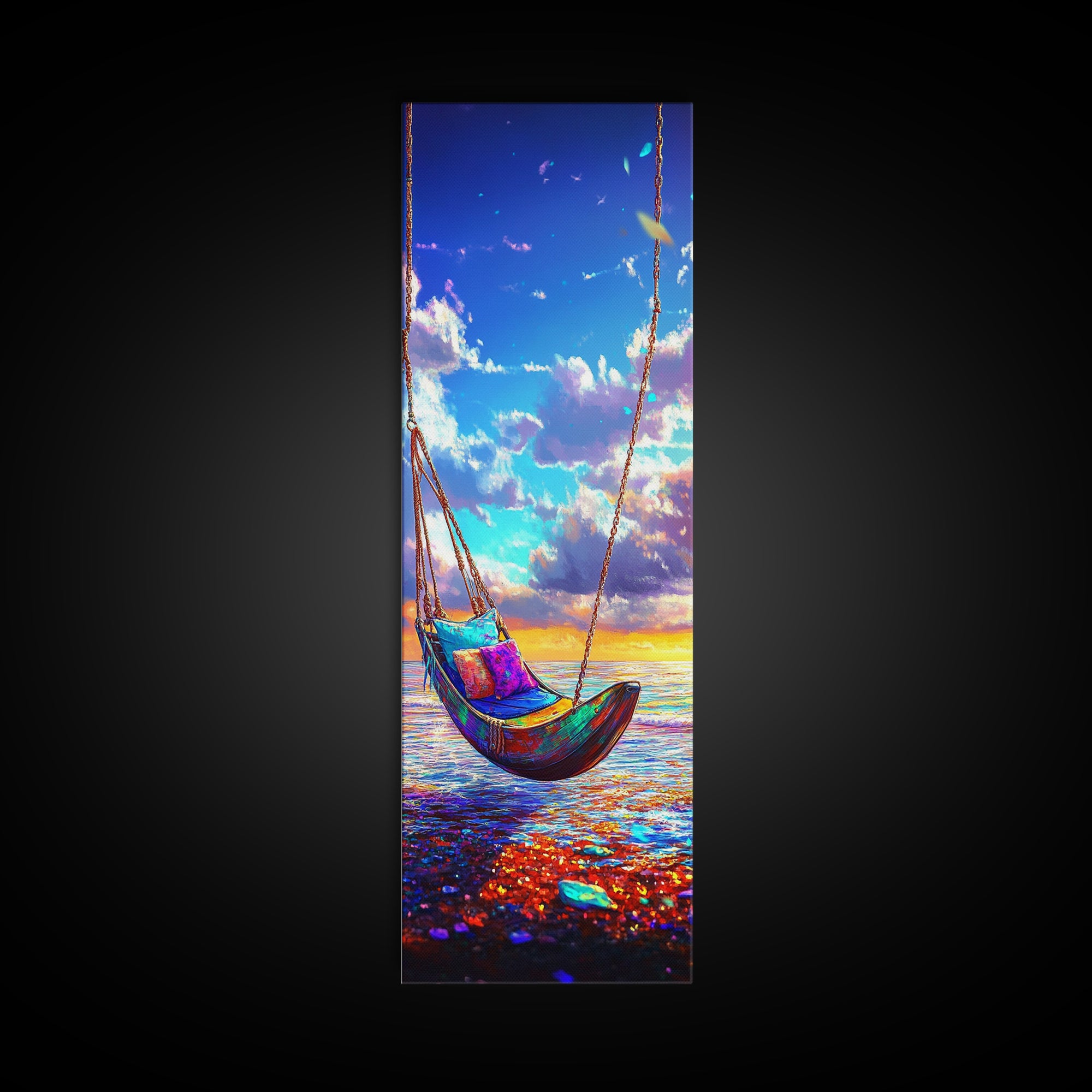 Sunset Ocean Hammock Wall Art, Beach House Decor, Coastal Wall Art Print, Relaxing Seascape For Bedroom And Living Room Decor