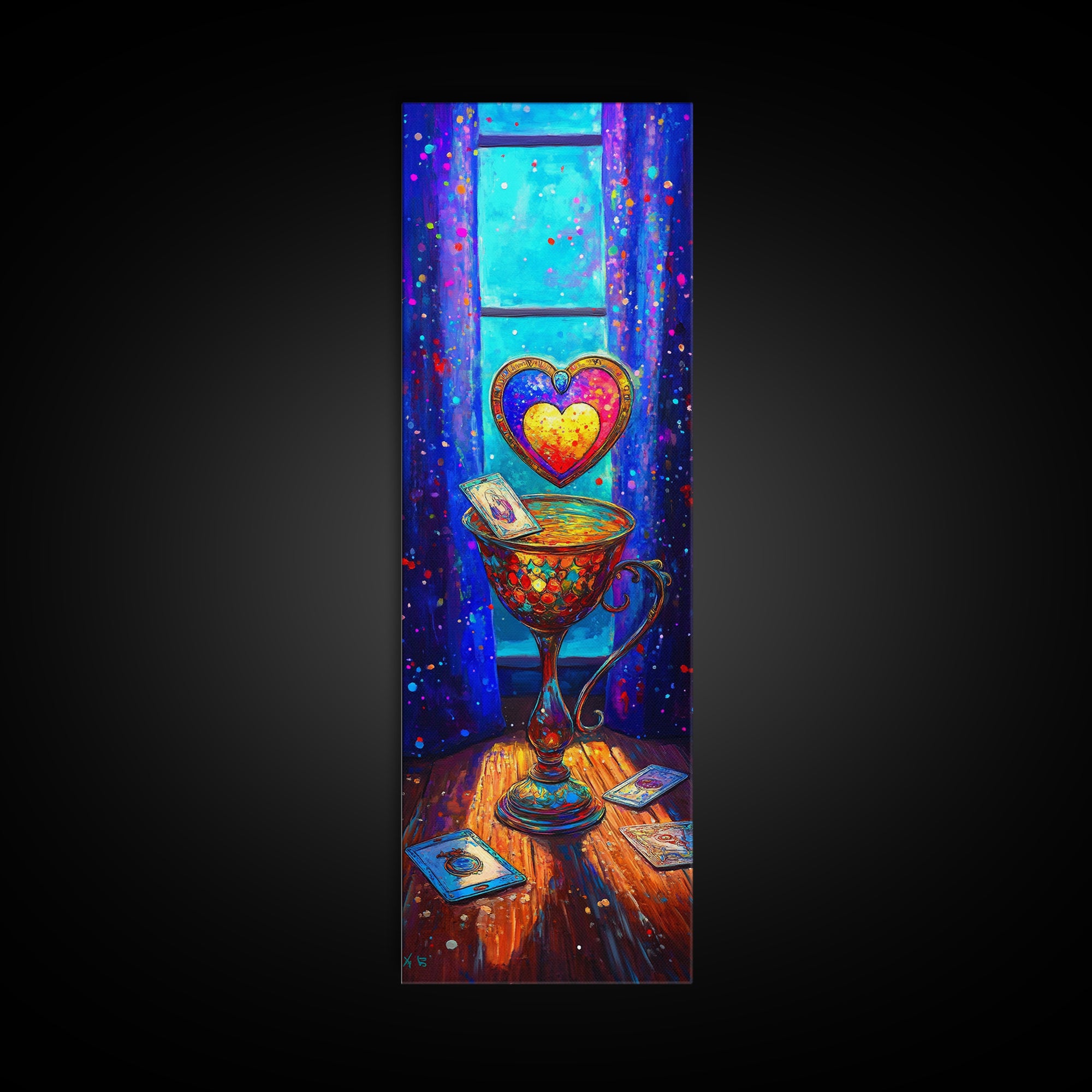 Glowing Heart Goblet By Window Wall Art, Romantic Bedroom Art, Whimsical Love Wall Decor, Gift For Her, Cozy Decor, Valentine Gift