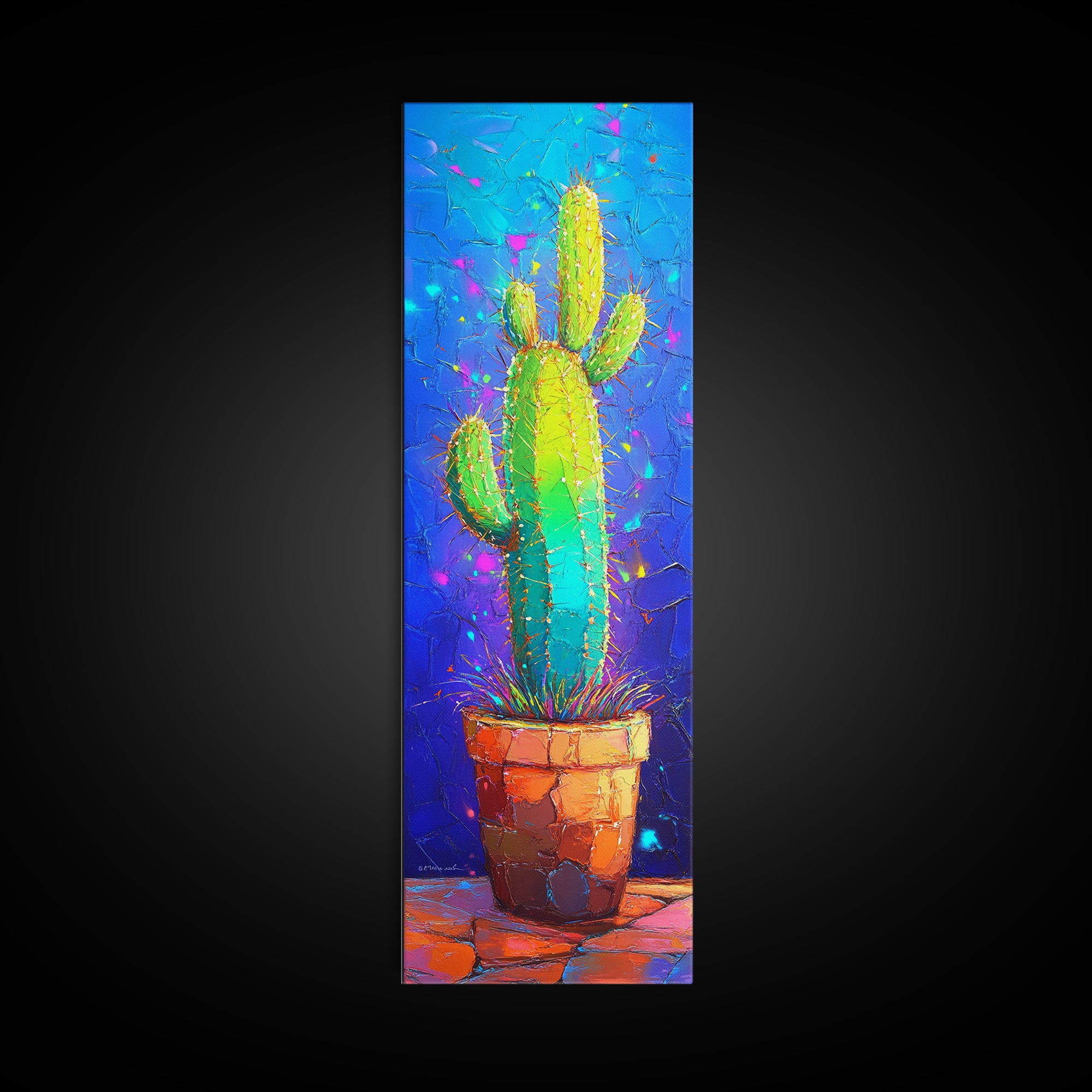 Vibrant Potted Cactus On Blue Wall Canvas Print, Desert Wall Art, Southwestern Decor, Botanical Home Decor, Cactus Lover Gift