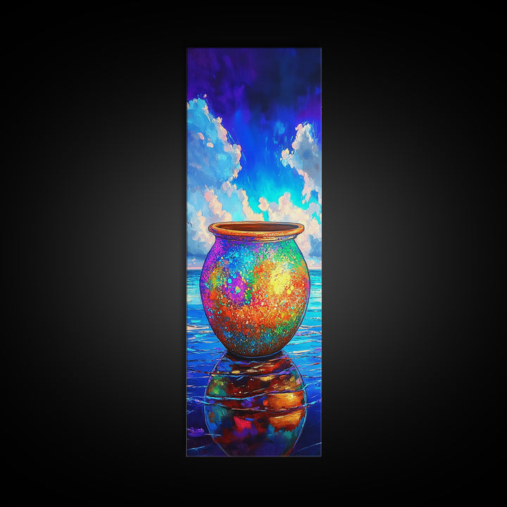 Rainbow Ceramic Pot By Ocean Sky Canvas Print, Coastal Wall Art, Colorful Beach Decor, Seascape Art Print, Housewarming Gift