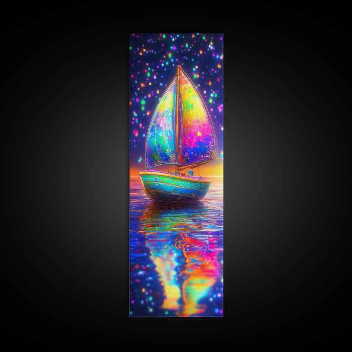 Rainbow Sailboat At Sunset Canvas Print, Colorful Coastal Wall Art, Nautical Ocean Decor, Beach House Gift, Modern Seascape