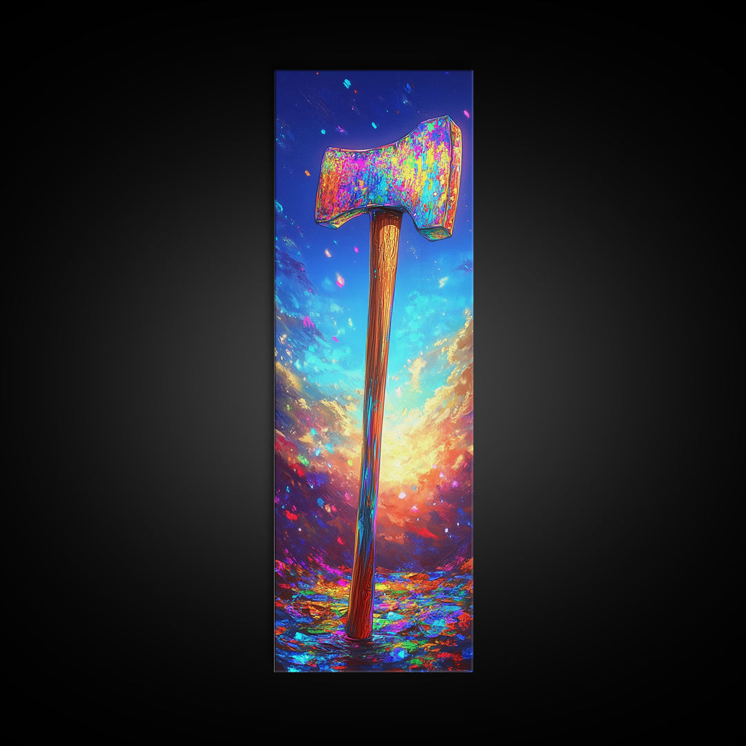 Vibrant Axe In Sunset Sky Canvas Print, Rustic Cabin Decor, Masculine Wall Art, Garage Decor, Gift For Him, Outdoor Adventure Home Decor