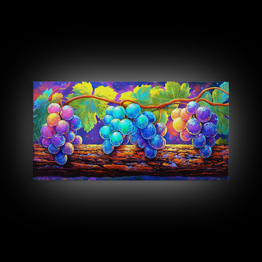 Vibrant Grapes On Vine Canvas Print, Fruit Wall Art, Kitchen Wall Art, Winery Decor, Colorful Botanical Art Print, Dining Room Prints