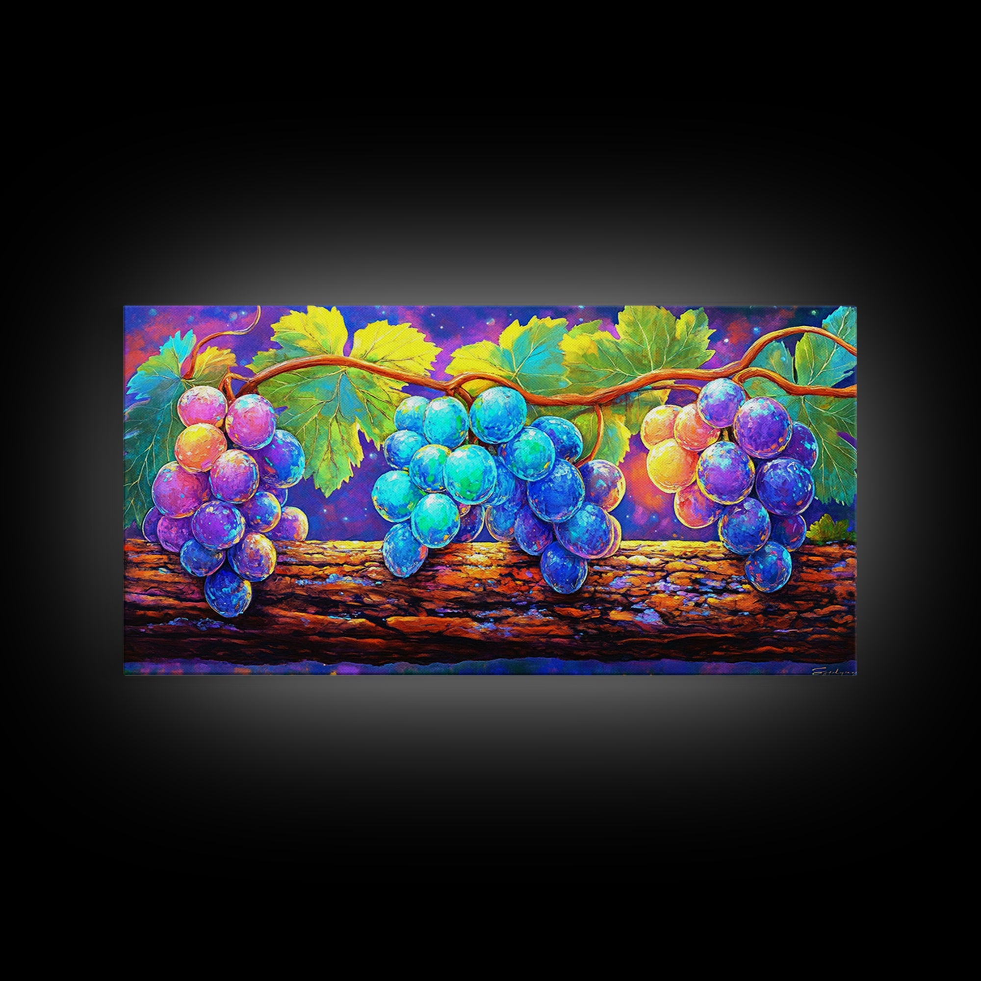 Vibrant Grapes On Vine Canvas Print, Fruit Wall Art, Kitchen Wall Art, Winery Decor, Colorful Botanical Art Print, Dining Room Prints