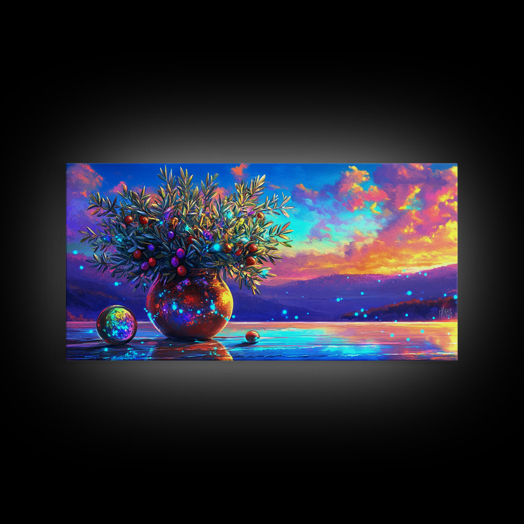Mediterranean Olive Branches In Glowing Vase Wall Art, Italian Coastal Decor, Kitchen Wall Art, Lake Como Inspired Gift For Her