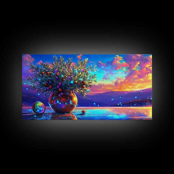 Mediterranean Olive Branches In Glowing Vase Wall Art, Italian Coastal Decor, Kitchen Wall Art, Lake Como Inspired Gift For Her