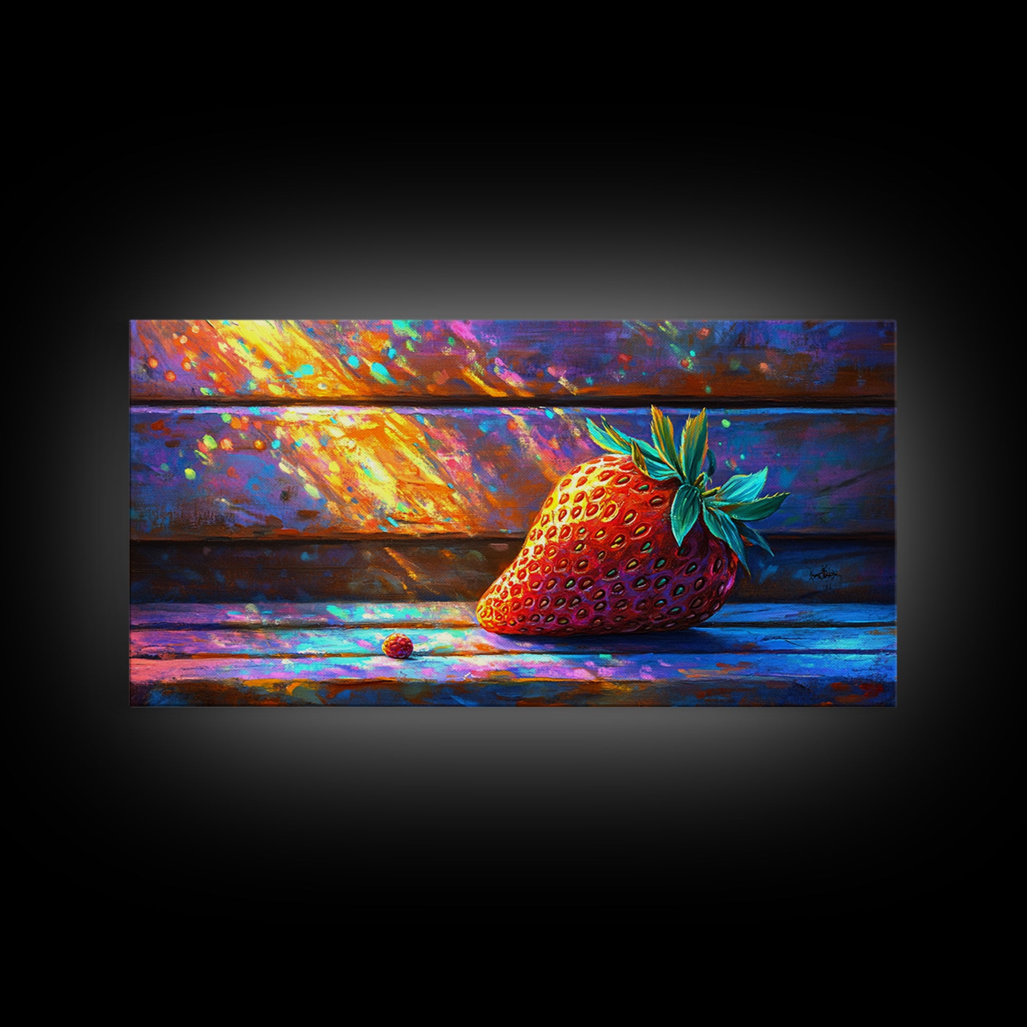 Sunlit Strawberry Still Life Canvas Print, Kitchen Wall Art, Fruit Art, Rustic Home Decor, Colorful Dining Room Print, Gift