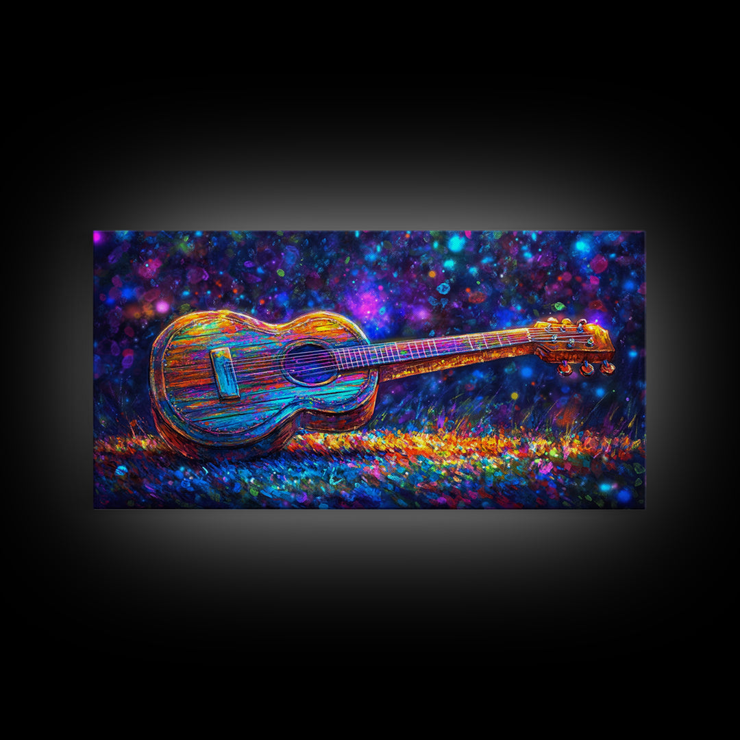Rainbow Acoustic Guitar Canvas Print, Music Studio Wall Art, Colorful Music Lover Gift, Psychedelic Modern Home Decor, Art Print