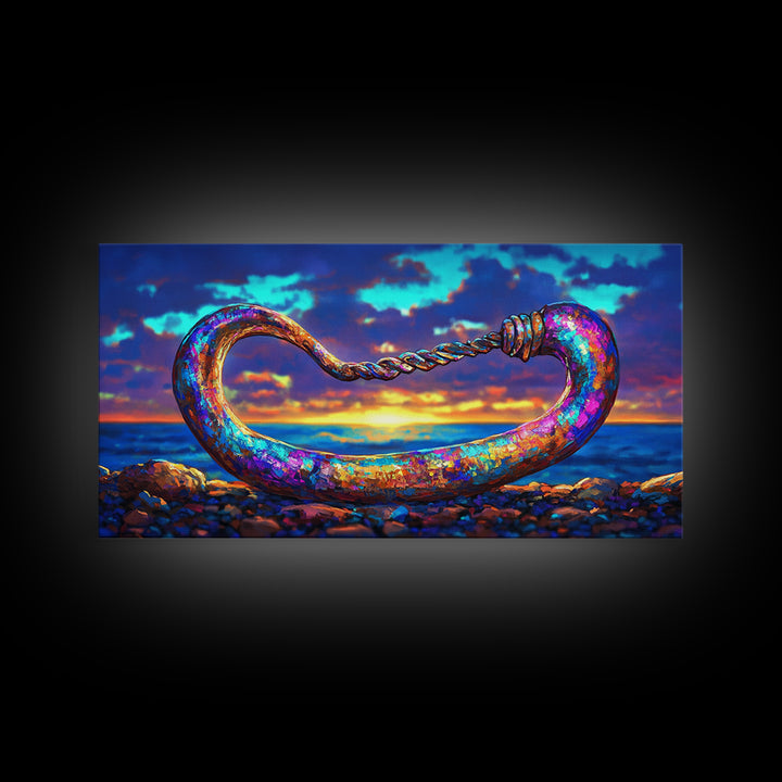 Iridescent Coastal Hook Framed Canvas Print, Nautical Wall Art, Ocean Wall Decor, Beach House Decor, Fisherman Gift, Seascape Art