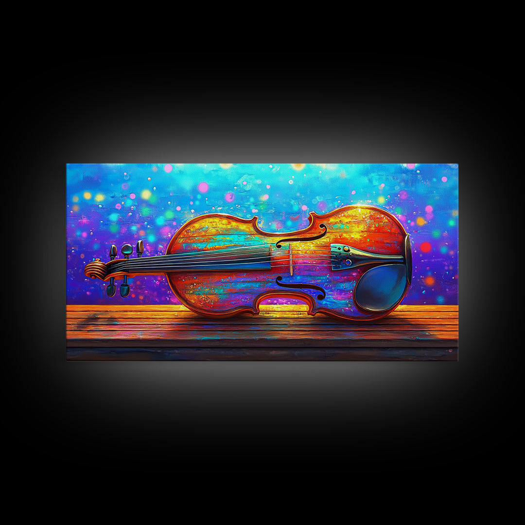 Rainbow Violin Still Life Canvas Print, Music Room Wall Art, Colorful Instrument Painting, Music Lover Gift, Studio Decor
