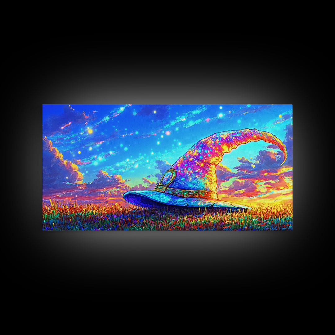 Sparkling Wizard Hat Under Starry Sky Magical Wall Art, Whimsical Fantasy Decor, Witchy Celestial Art Print, Gift For Her