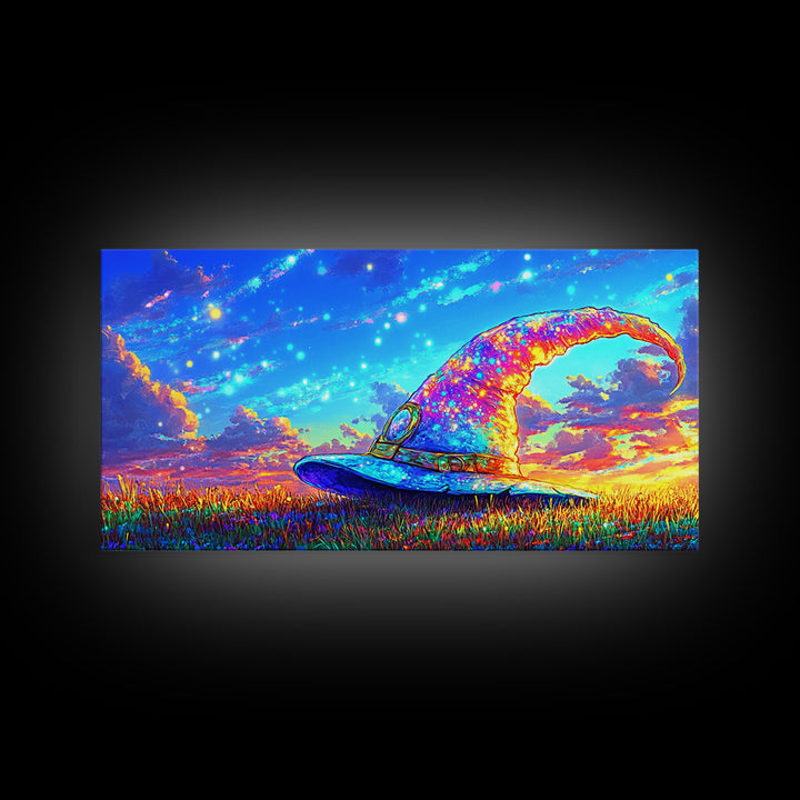 Sparkling Wizard Hat Under Starry Sky Magical Wall Art, Whimsical Fantasy Decor, Witchy Celestial Art Print, Gift For Her