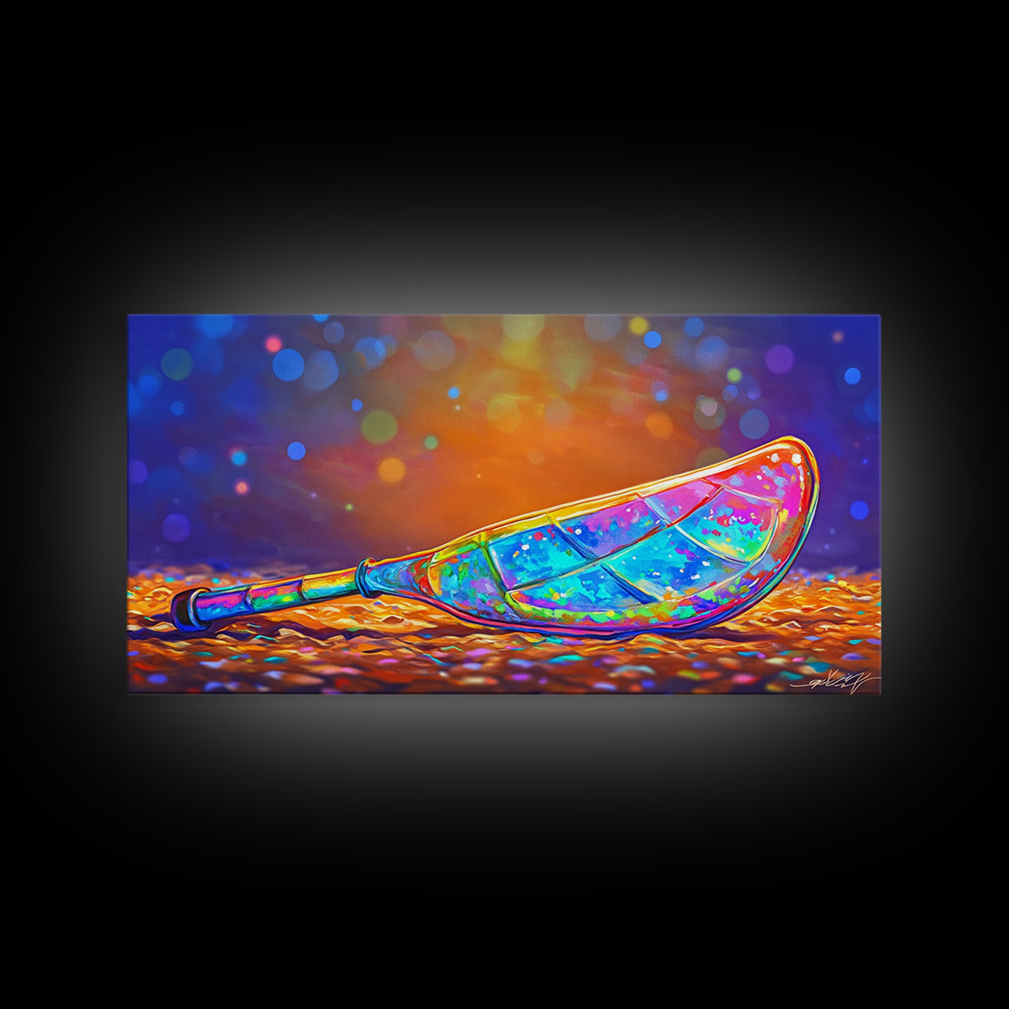 Stained Glass Canoe Paddle Wall Art, Colorful Coastal Canvas, Nautical Decor, Lake House Gift, Vibrant Beach House Print