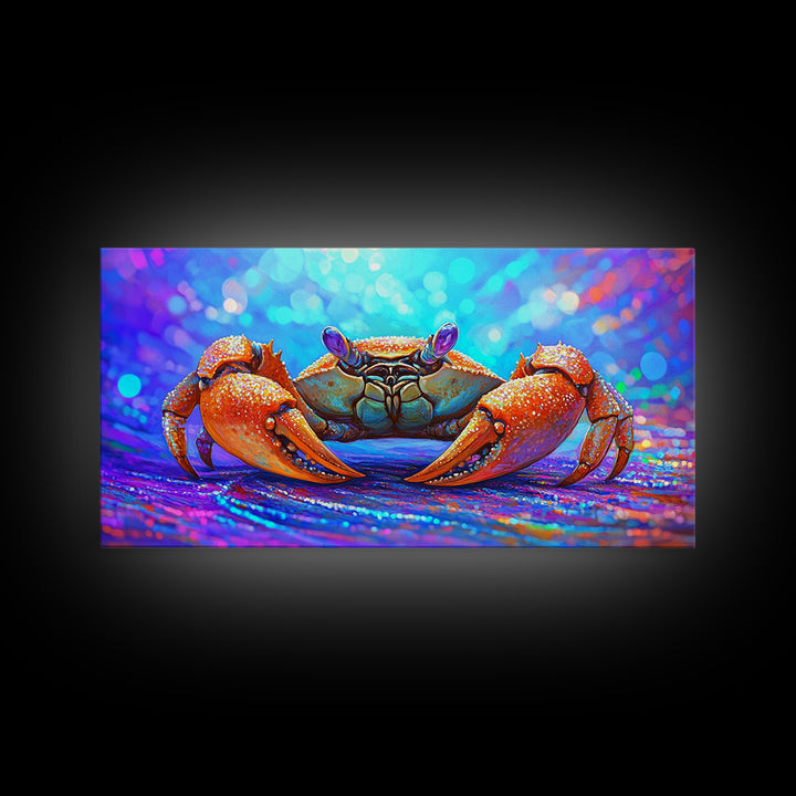 Vibrant Orange Crab On Sparkling Ocean Sand Canvas Print, Coastal Wall Art, Sea Life Decor, Beach House Decor, Ocean Animal Art