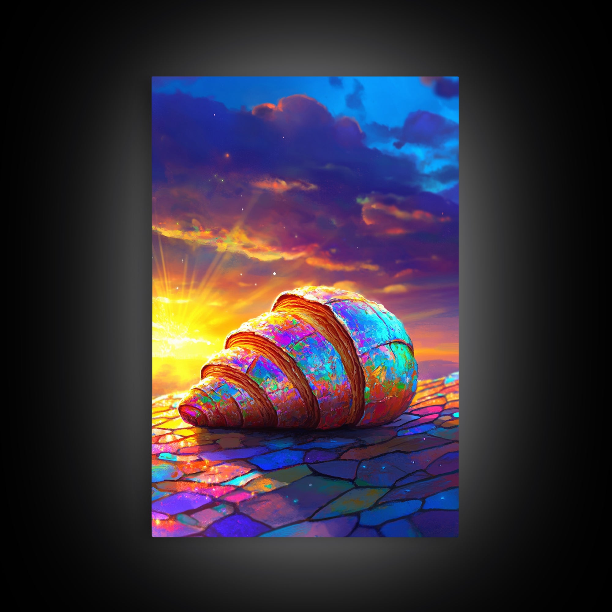 Iridescent Seashell Sunset Framed Canvas Print, Coastal Wall Art, Beach House Decor, Ocean Art Print, Colorful Seascape Gift