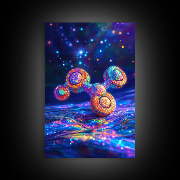 Glowing Rainbow Molecule Science Wall Art, Futuristic Space Art Print, Cyberpunk Decor, Medical Office Decor, Gift For Him