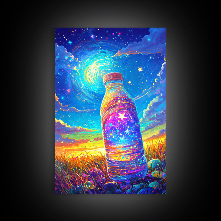 Starry Galaxy Bottle Wall Art, Whimsical Celestial Landscape, Colorful Nursery Decor, Kids Room Art, Magical Fantasy Print
