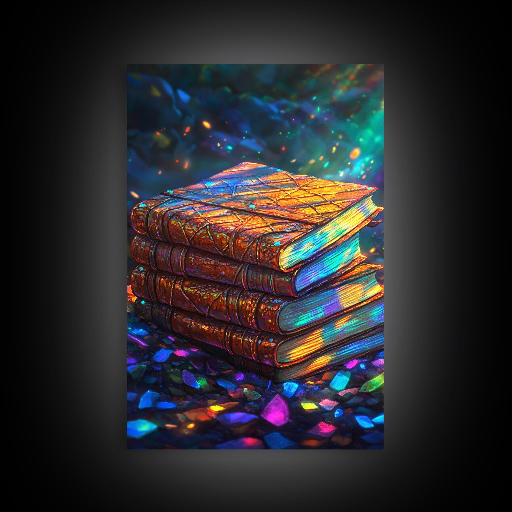 Glowing Antique Books Stack Canvas Print, Bookish Wall Art, Cozy Library Decor, Dark Academia Gift For Book Lover, Home Decor