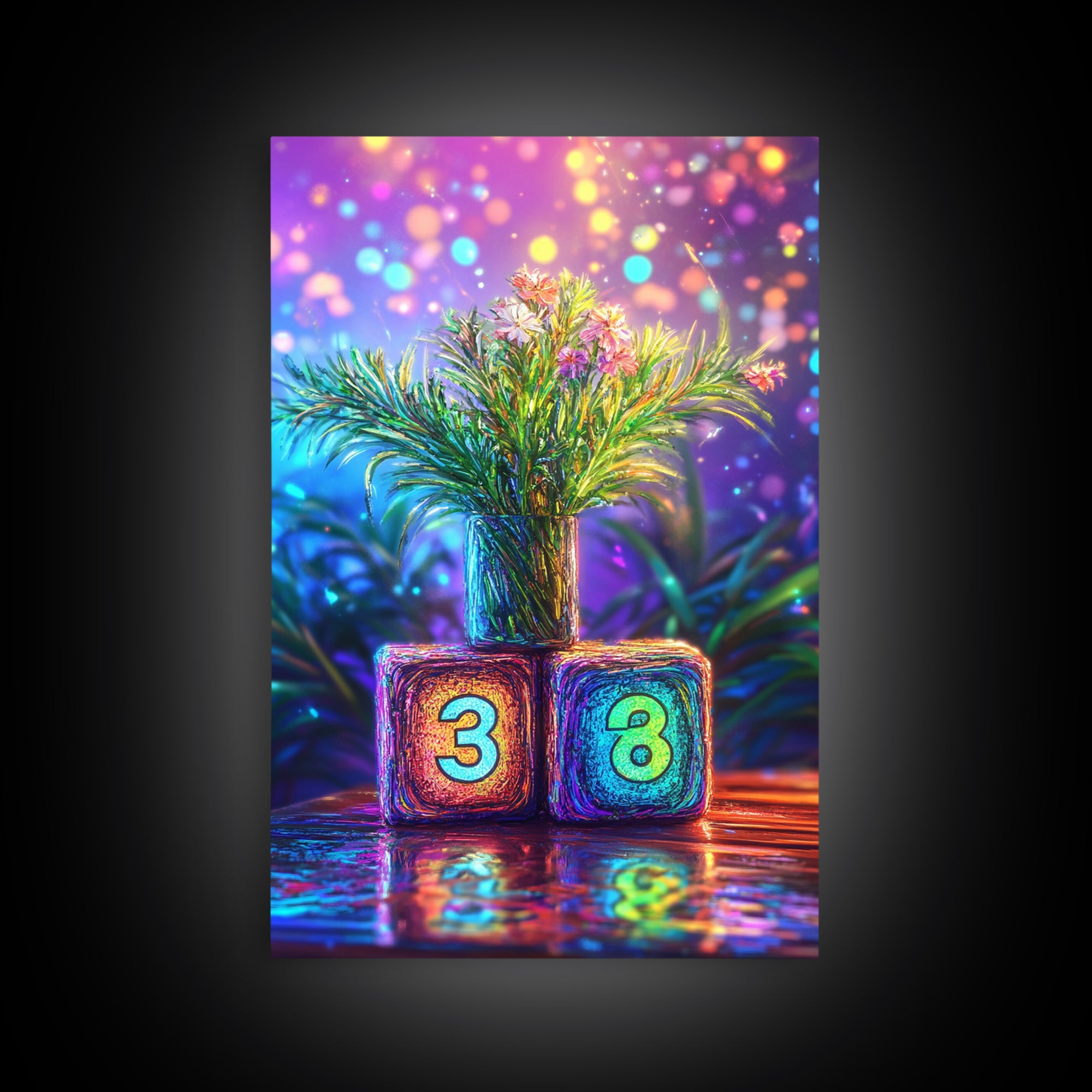 Number Blocks With Blooming Plant Wall Art, Colorful Nursery Canvas Print, Kids Room Decor, Baby Shower Housewarming Gift