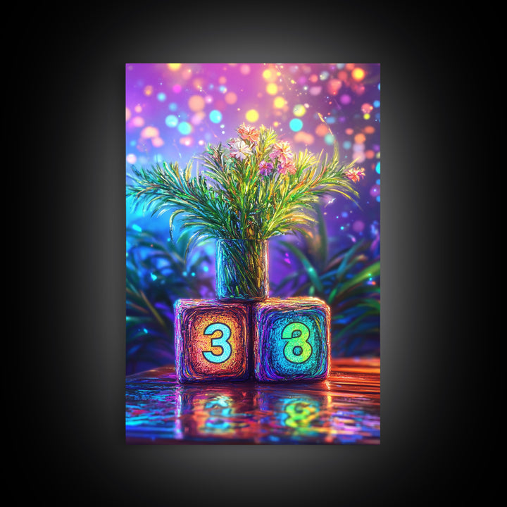 Number Blocks With Blooming Plant Wall Art, Colorful Nursery Canvas Print, Kids Room Decor, Baby Shower Housewarming Gift