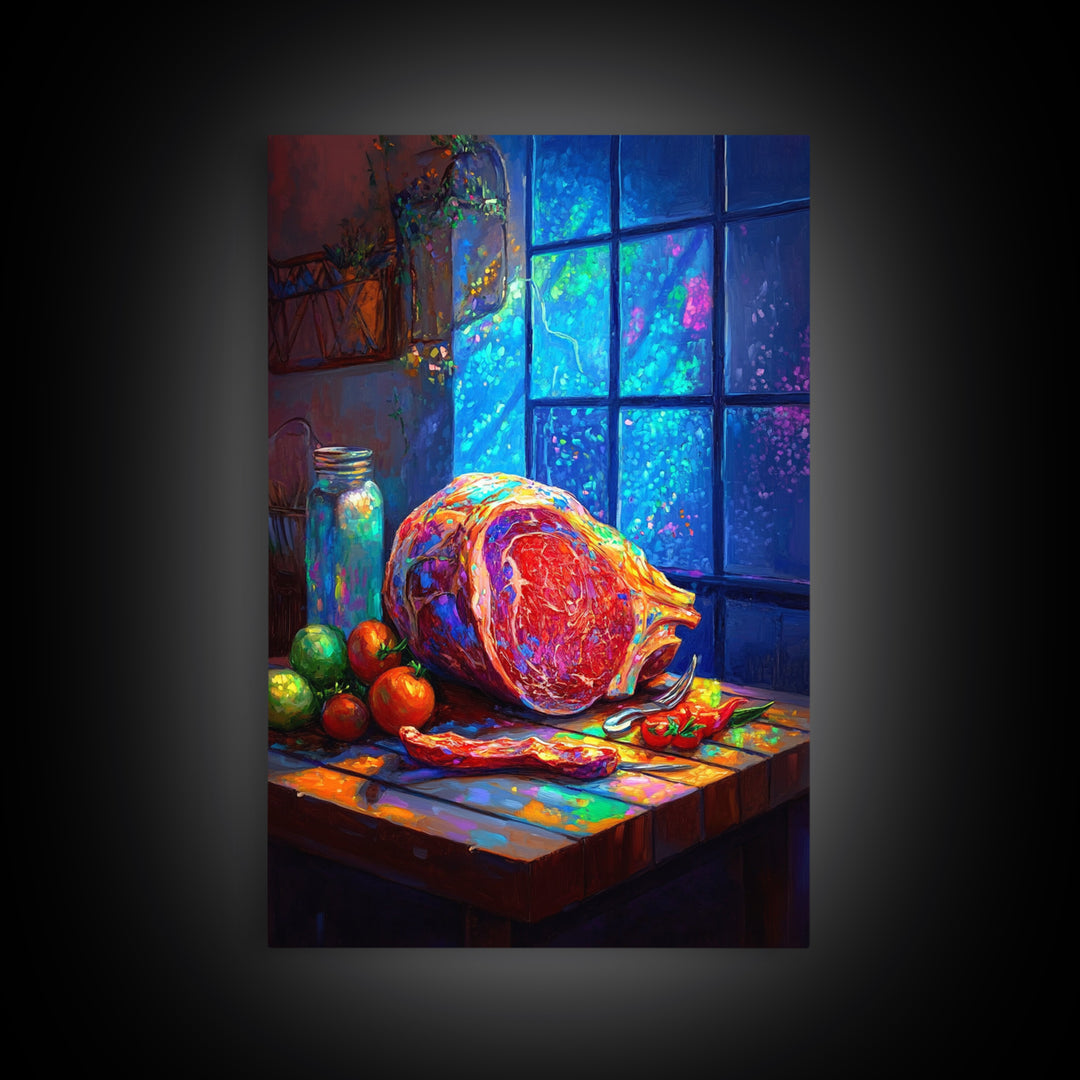 Rustic Ham Still Life By Blue Window Wall Art, Kitchen Canvas Print, Food Art, Farmhouse Decor, Dining Room Print, Housewarming Gift