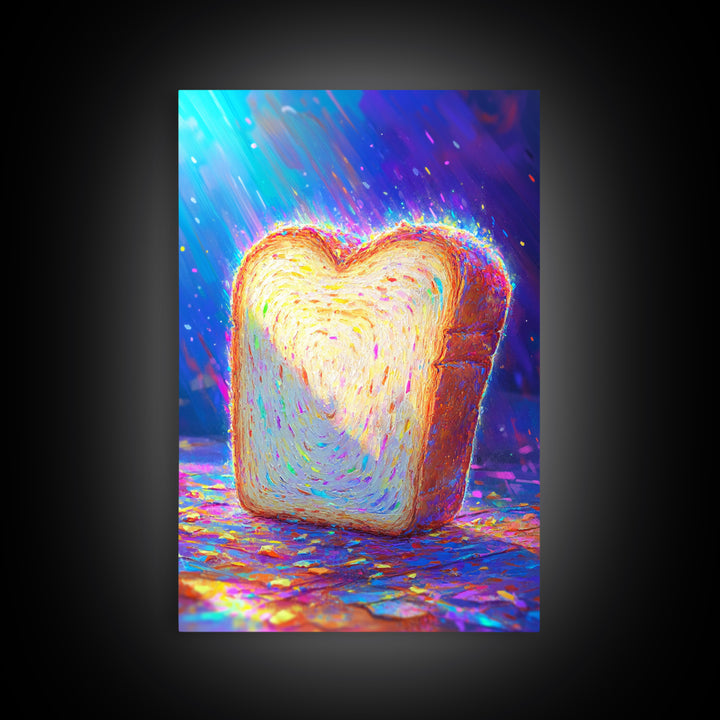 Glowing Heart Shaped Toast Slice Wall Art, Whimsical Kitchen Decor, Cute Food Art Print, Dopamine Decor, Unique Gift For Her