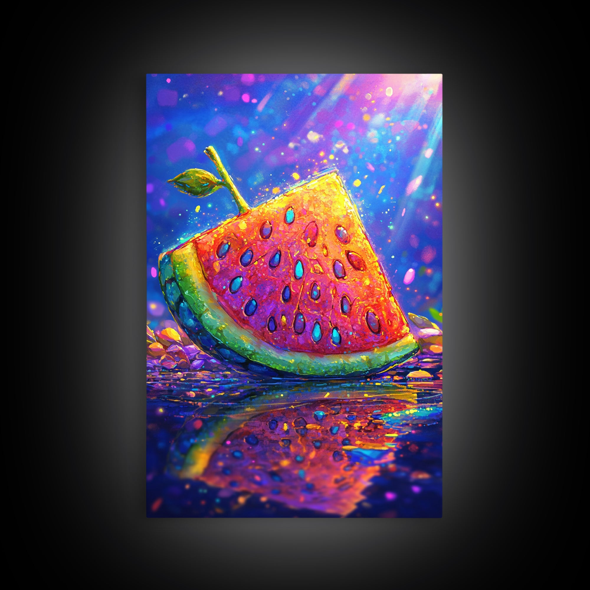 Juicy Watermelon Slice With Sprout Wall Art, Colorful Fruit Art Print, Summer Kitchen Decor, Whimsical Canvas Print Gift