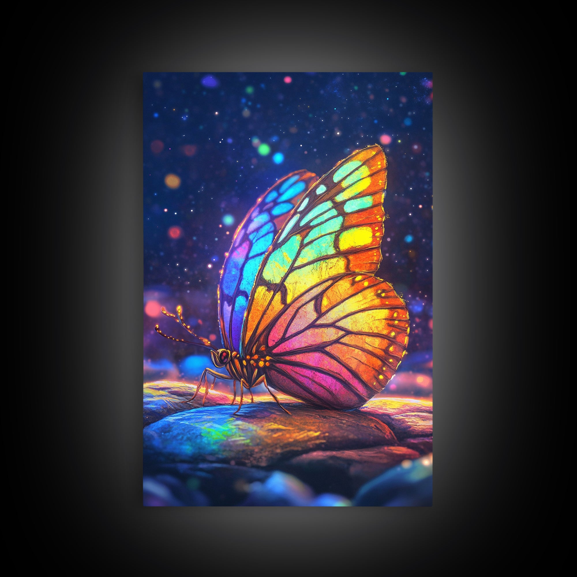 Stained Glass Rainbow Butterfly Canvas Print, Colorful Wall Art, Whimsical Animal Art, Nature Inspired Home Decor Unique Gift