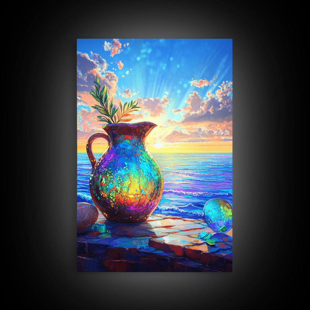 Iridescent Pitcher By Ocean Sunset Wall Art, Coastal Wall Art Print, Mediterranean Decor For Beach House Home Decor Gift
