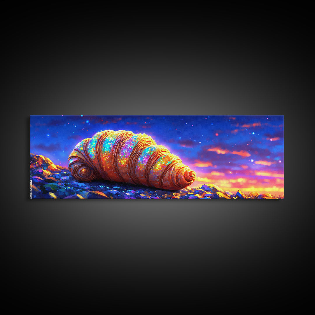 Luminous Seashell On Rocky Shore At Twilight Canvas Print, Coastal Wall Art, Ocean Decor, Nautical Beach House Artwork Print