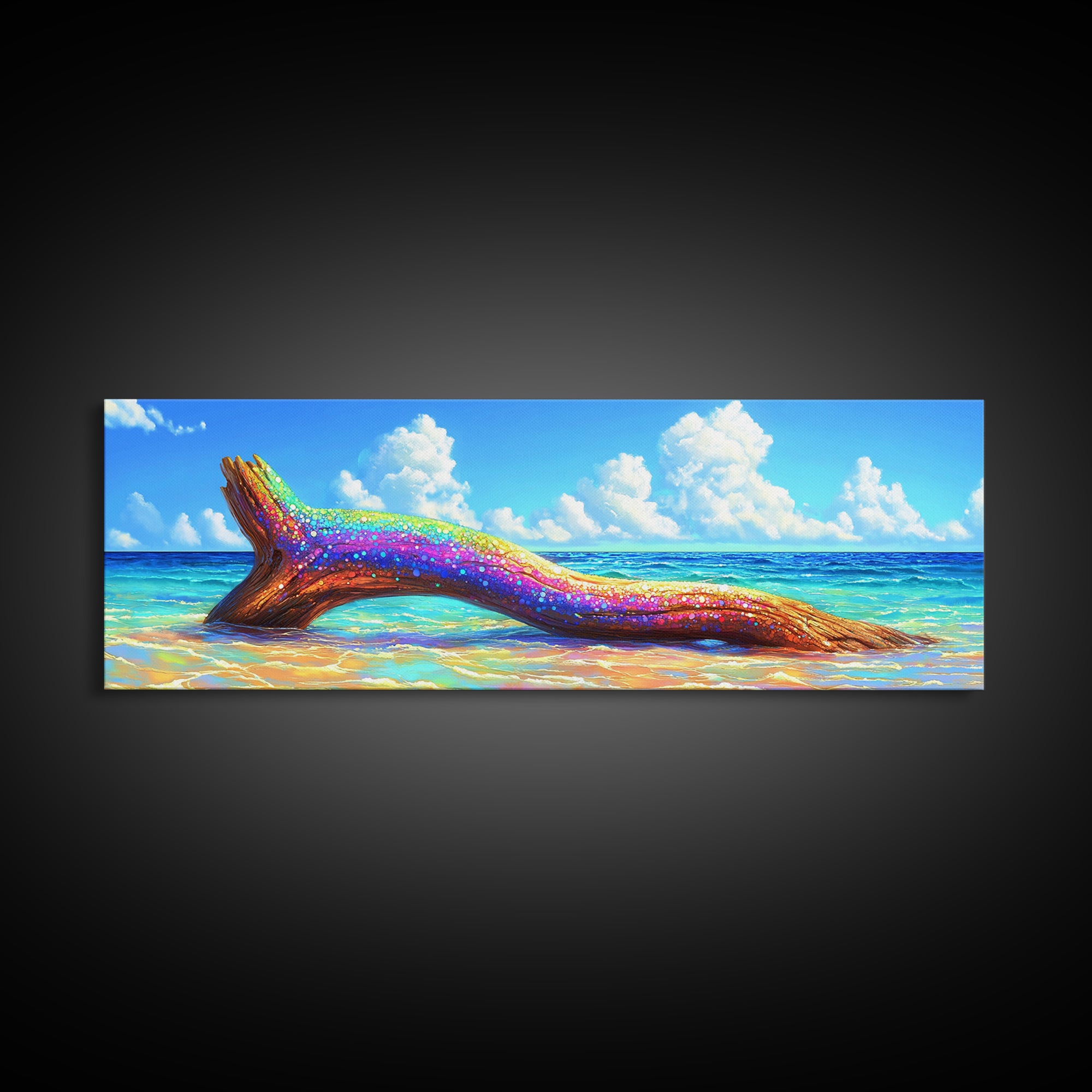 Rainbow Driftwood On Turquoise Beach Canvas Print, Coastal Wall Art, Beach House Decor, Ocean Wall Decor, Tropical Home Decor