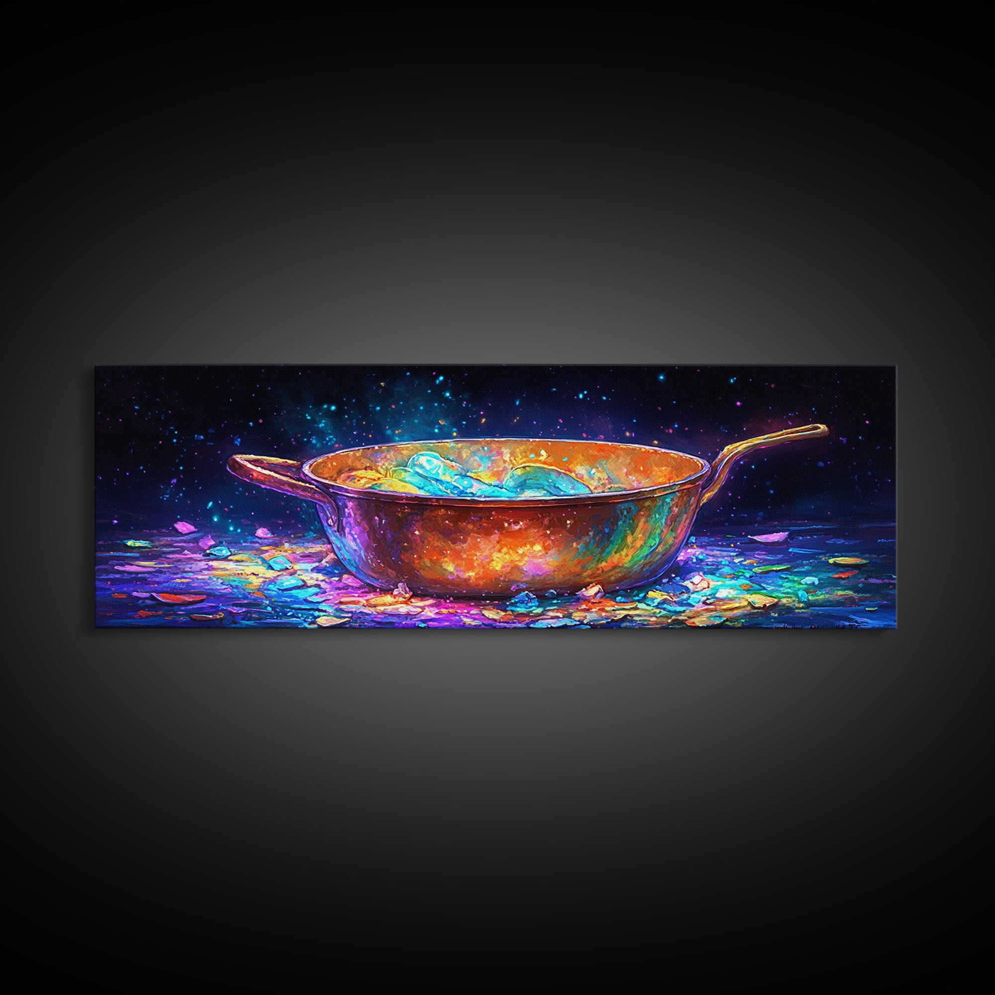 Glowing Copper Pan With Shimmering Water Canvas Print, Kitchen Wall Art, Rustic Kitchen Decor, Foodie Gift, Dining Room Prints